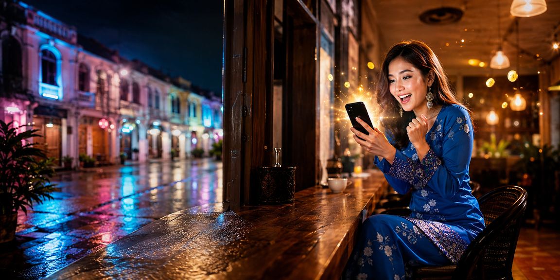 Pengguna wanita berbaju kurung di Ipoh menggunakan kasino mudah alih 3350 dengan selesa